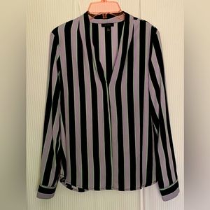 Halogen Long Sleeve Blouse Lavender Black and Mint Stripes Size Small Petite